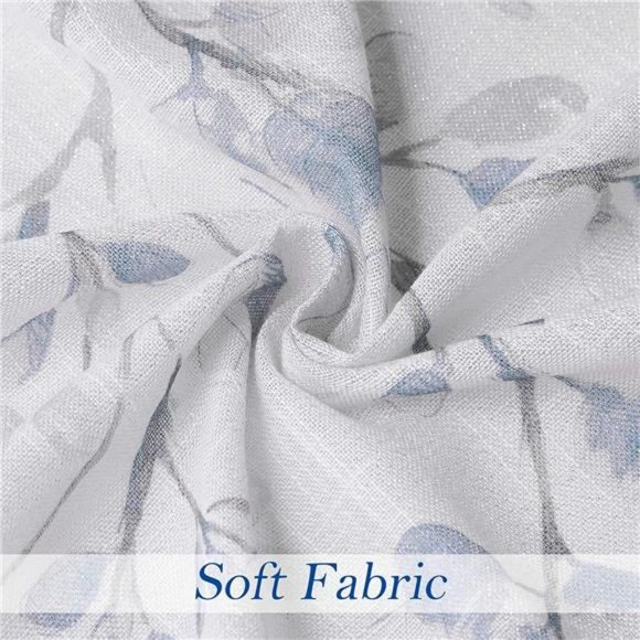 Leaf Floral PrintMetallic Sheer Linen Window Curtain Panel for Rustic LivingRoom - Picture 4 of 6